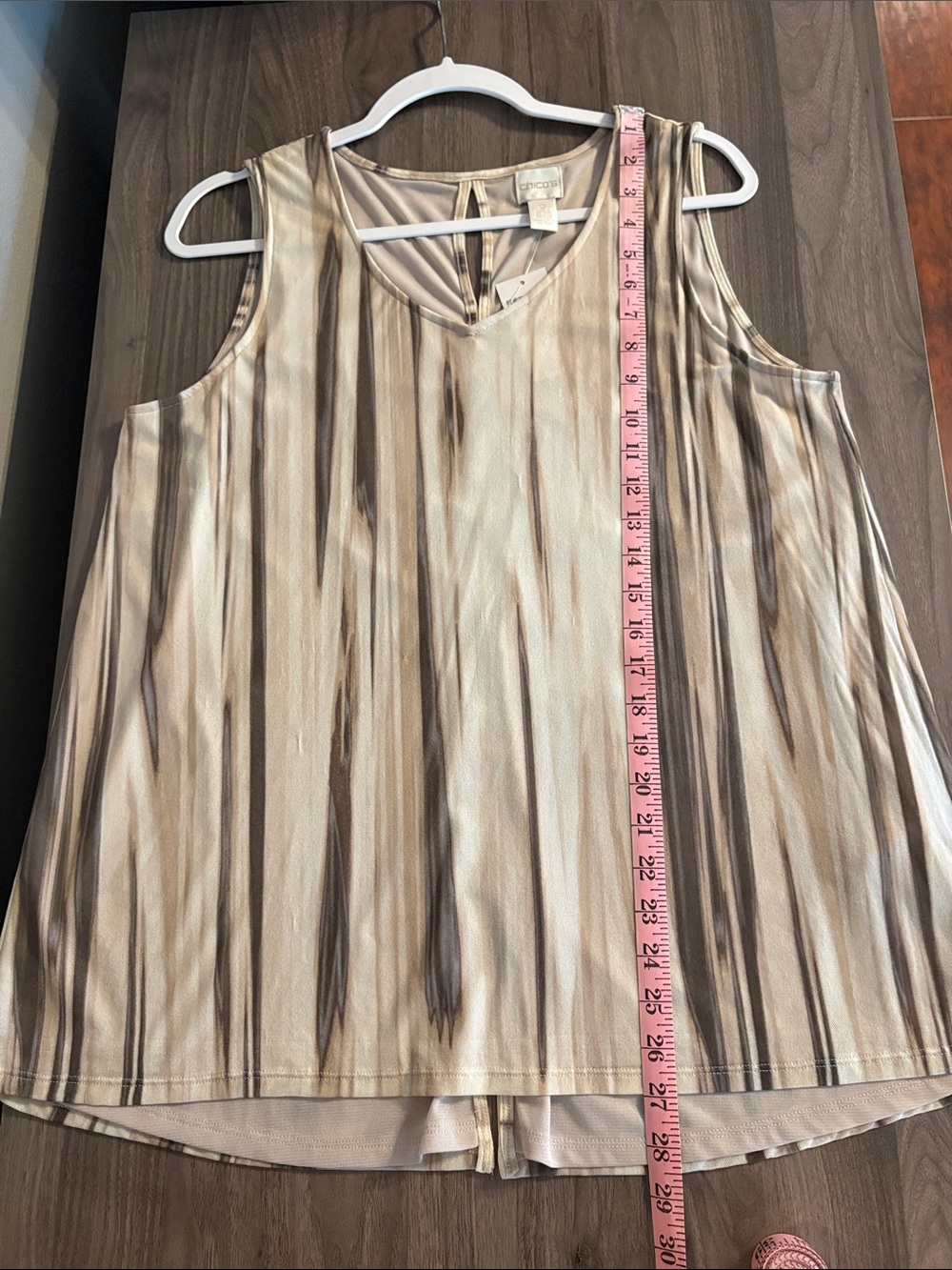 Chico's Neutral Striped V-Neck Sleeveless Tank Size. Large